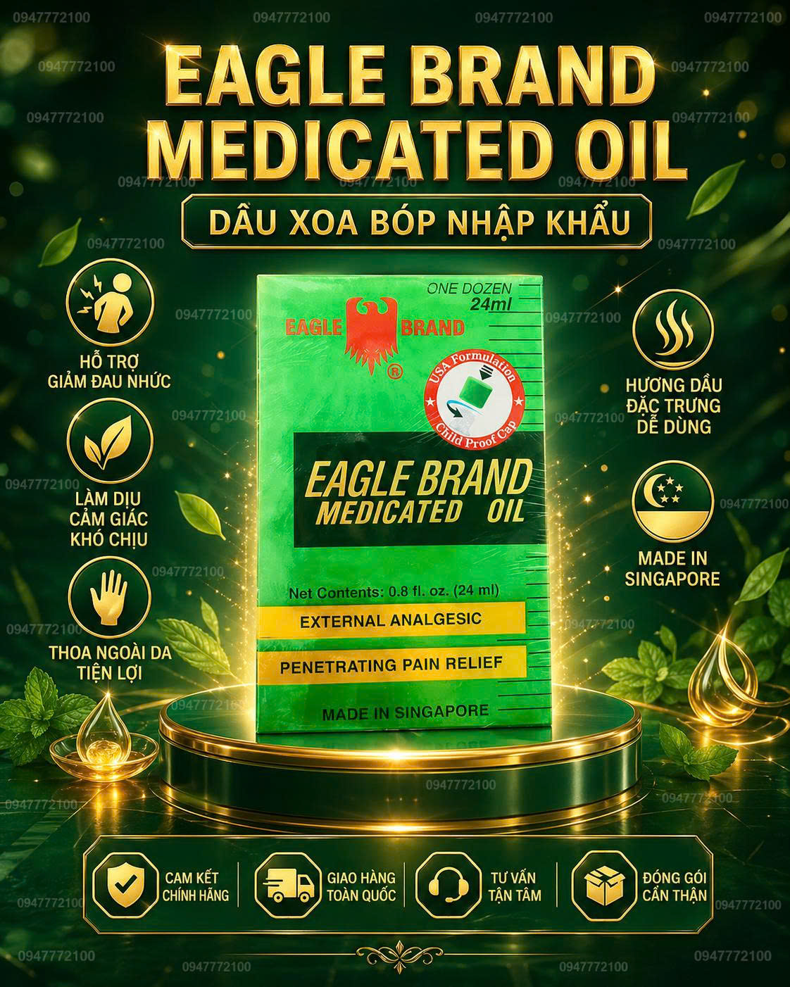 1 chai Dầu Gió Xanh Mỹ Eagle Brand Medicated Oil - "Huyền Thoại" Chăm Sóc Sức Khỏe Gia Đình (24ml)