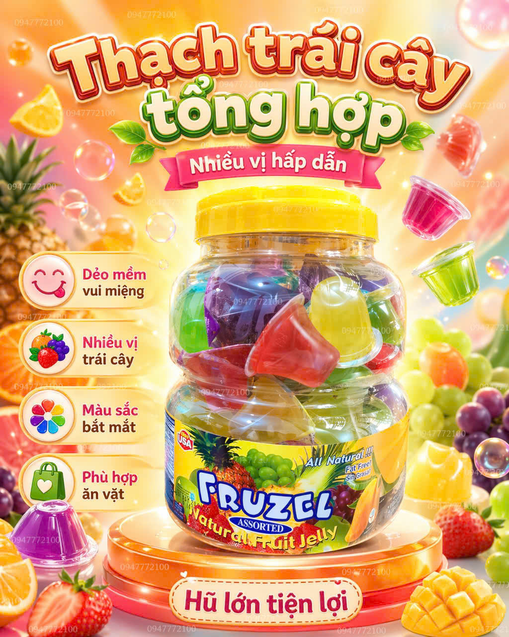 [CHÍNH HÃNG MỸ] Thạch Trái Cây Fruzel Assorted Natural Fruit Jelly – Thơm Ngon, Tự Nhiên, Không Chất Béo