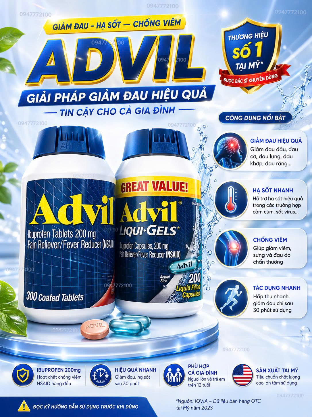 [CHÍNH HÃNG MỸ] Bộ Đôi Giảm Đau Hạ Sốt Advil Ibuprofen 200mg – Giải Pháp Hiệu Quả Từ Hoa Kỳ