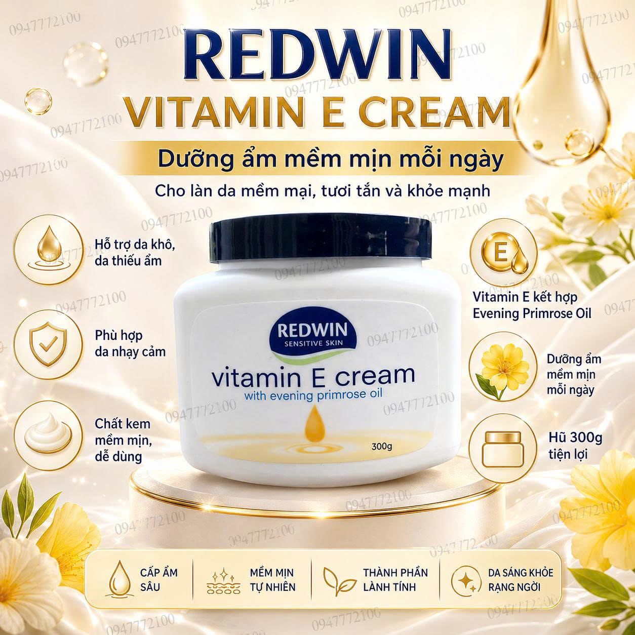 [HÀNG ÚC CHÍNH HÃNG] Kem Dưỡng Da Redwin Vitamin E Cream With Evening Primrose Oil