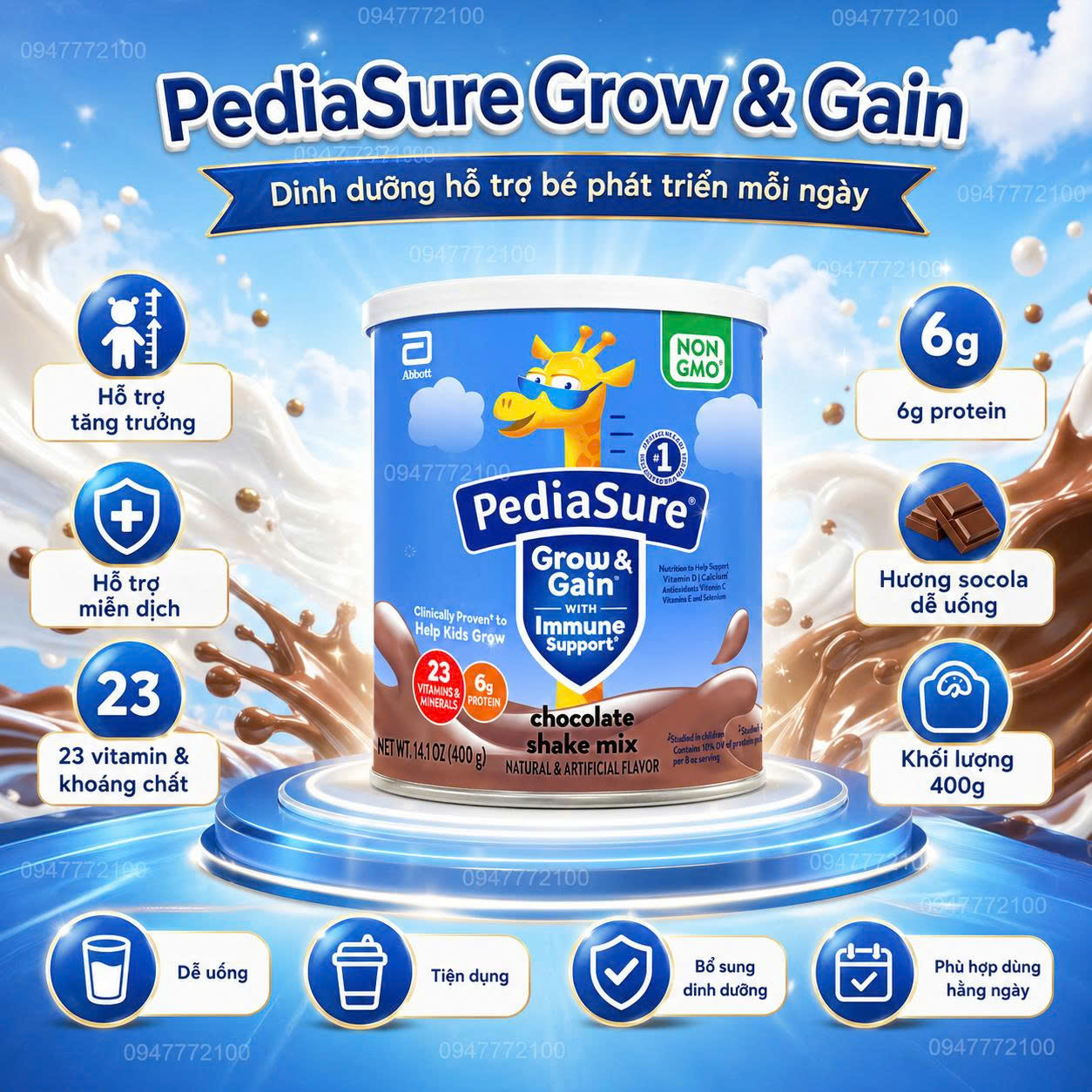 [CHÍNH HÃNG MỸ] Sữa Bột PediaSure Grow & Gain (400g) – Dinh Dưỡng Hỗ Trợ Bé Phát Triển Toàn Diện