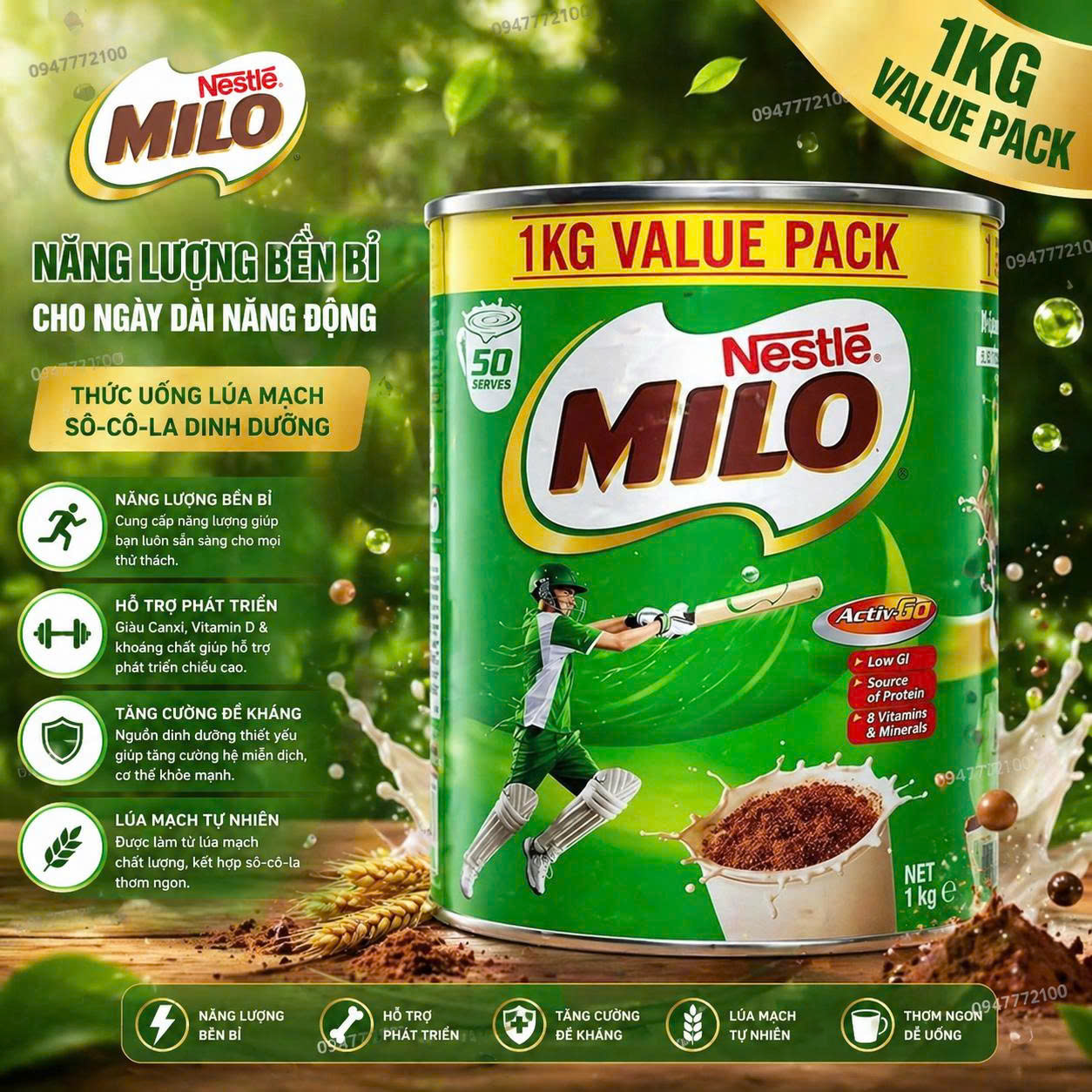 [CHÍNH HÃNG ÚC] Sữa Bột Nestle Milo ÚC Activ-Go – Lon 1kg