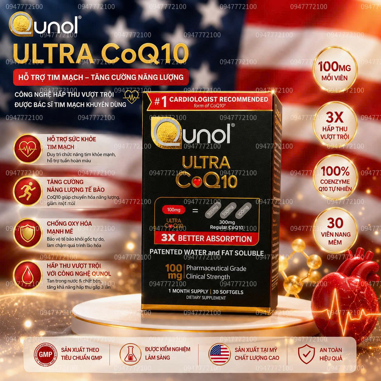 Viên uống hỗ tim mạch ngăn ngừa tai biến - đột quỵ Qunol Ultra Coq10 100mg 30 vien