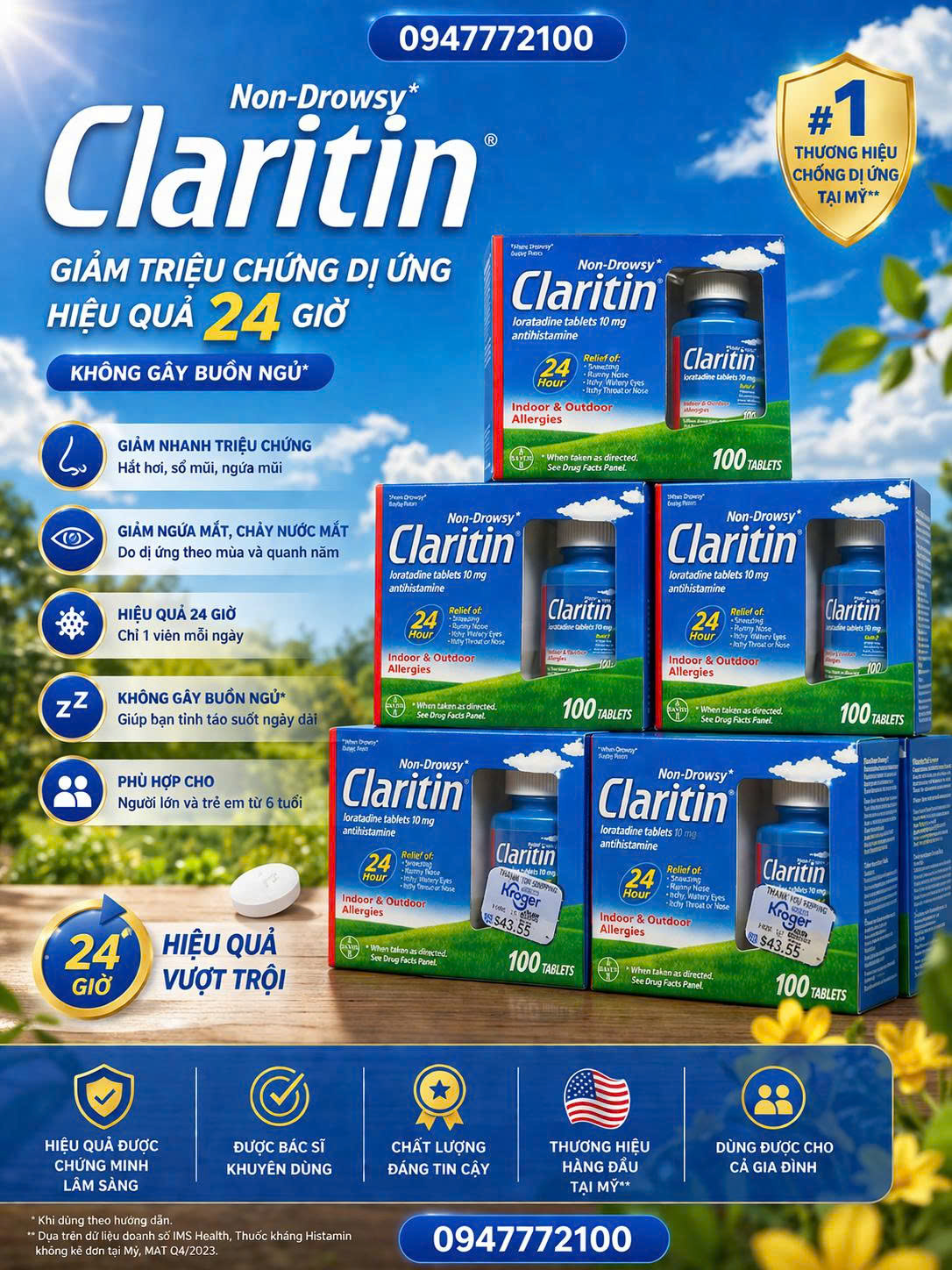 Thuốc Hỗ Trợ Dị Úng Claritin Non-Drowsy 24 Hour – Hộp 100 Viên