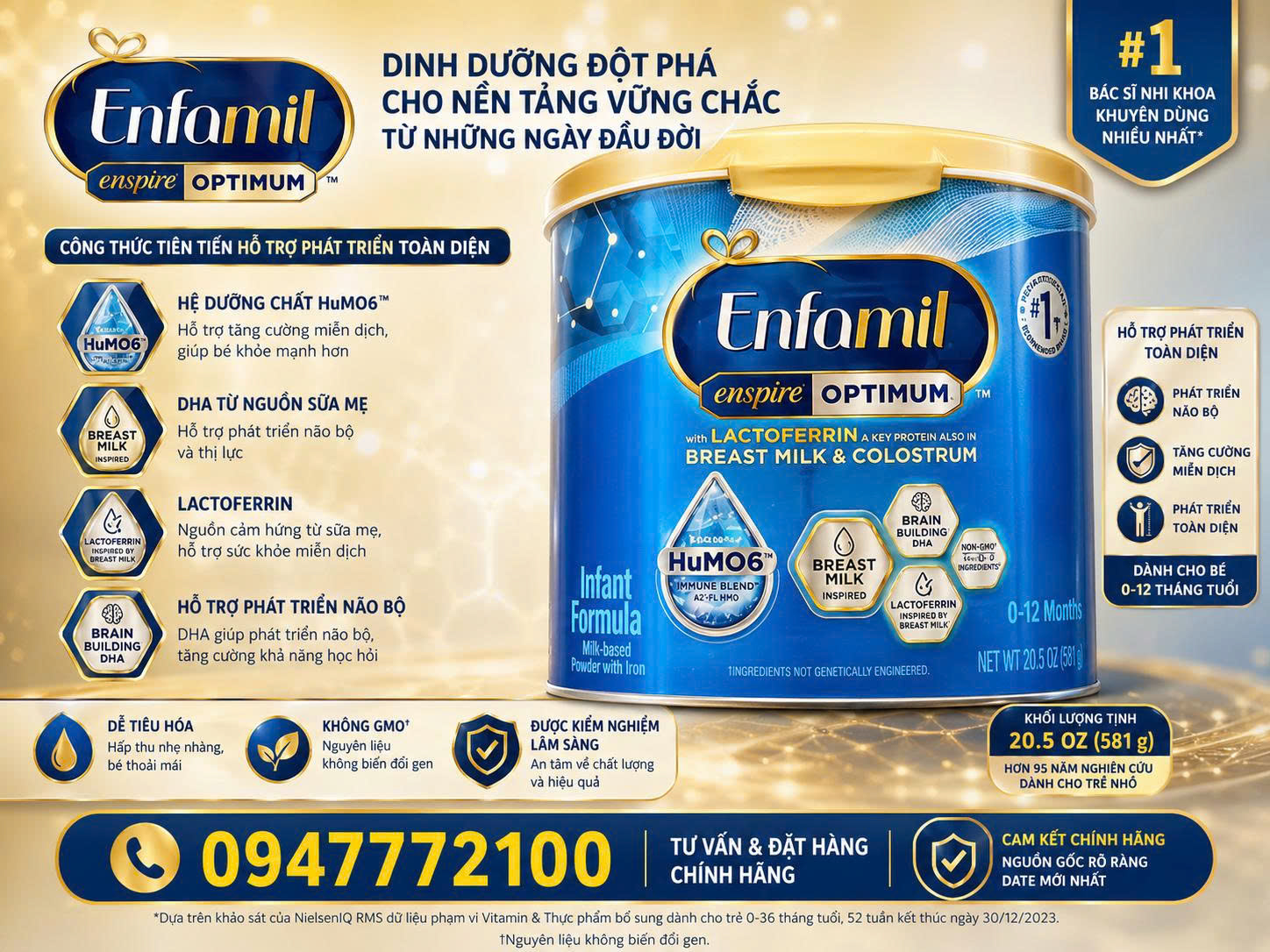 [CHÍNH HÃNG MỸ] Sữa Bột Enfamil Enspire Optimum Infant Formula (581g)