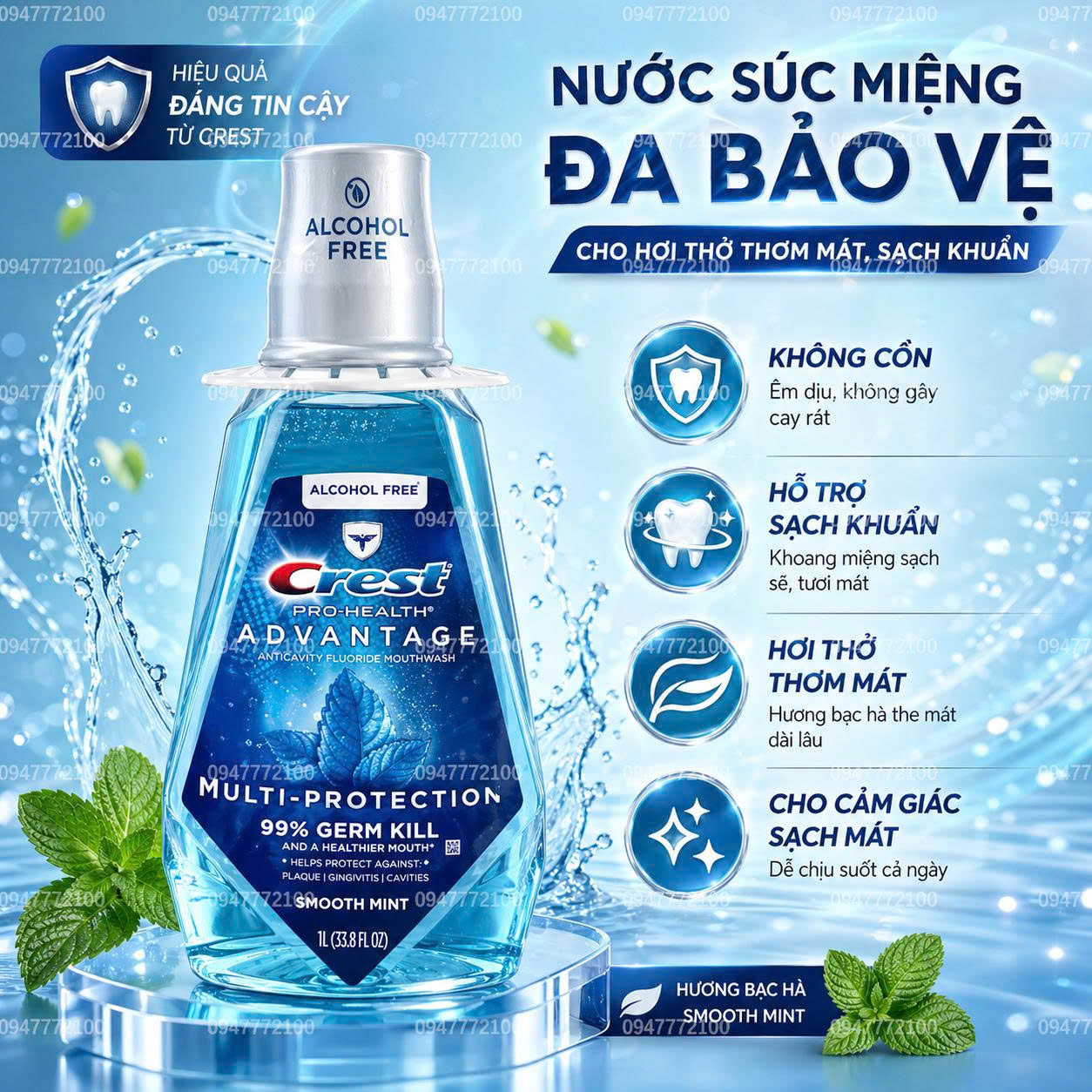 [CHÍNH HÃNG MỸ] Nước Súc Miệng Crest Pro-Health Advantage Multi-Protection (Chai 1L)
