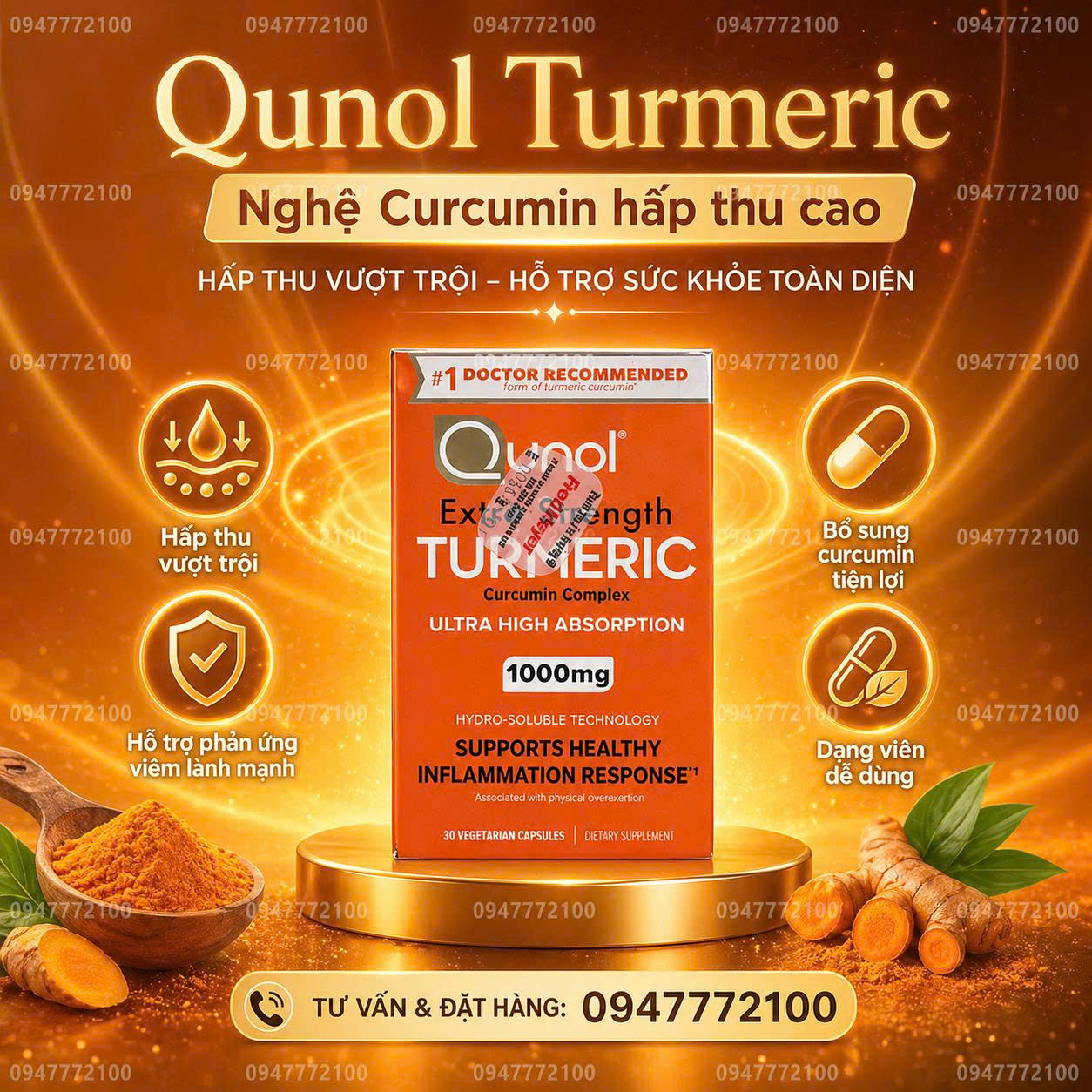 VIÊN TINH CHẤT NGHỆ TƯƠI 120 viên QUNOL EXTRA STRENGTH TURMERIC CURCUMIN COMPLEX 1000MG MỸ