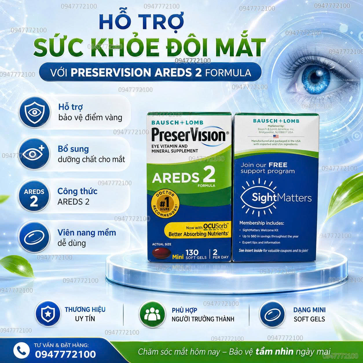 Viên Bổ Mắt Bausch + Lomb PreserVision AREDS 2 Formula – Hộp 130 Viên