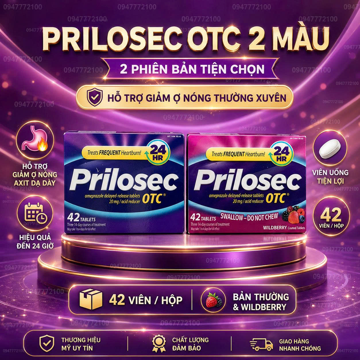 Viên Uống Hỗ Trợ Giảm Ợ Nóng Prilosec OTC 24HR – Hộp 42 Viên