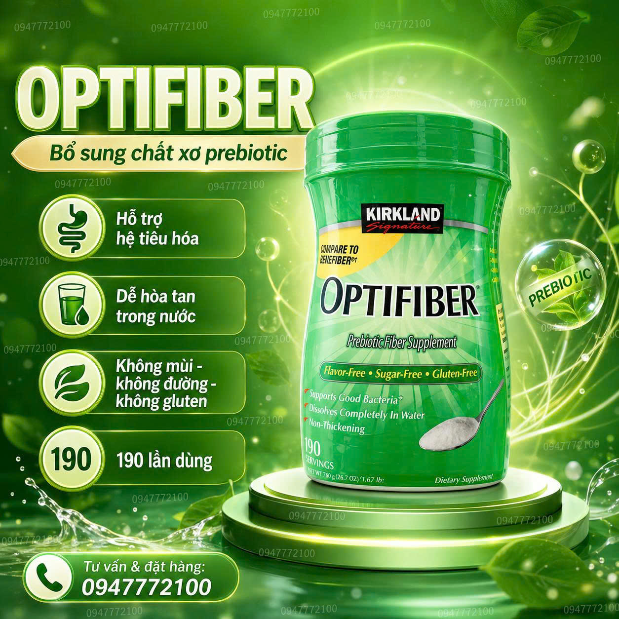 [CHÍNH HÃNG MỸ] Bột Bổ Sung Chất Xơ Hòa Tan Kirkland Signature Optifiber (760g)