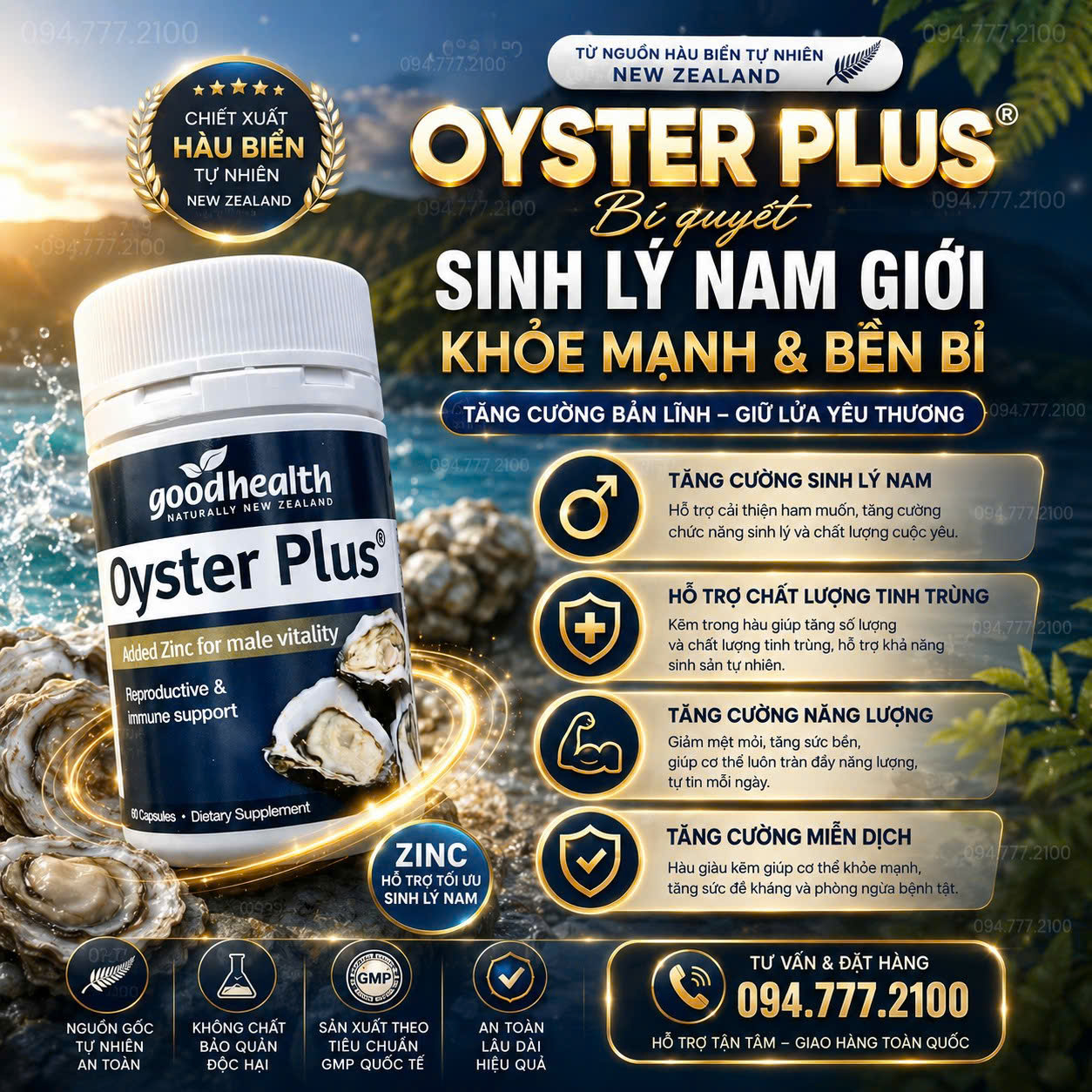 Tinh Chất Hàu Tự Nhiên Goodhealth Oyster Plus Zinc (Chai 60 Viên)
