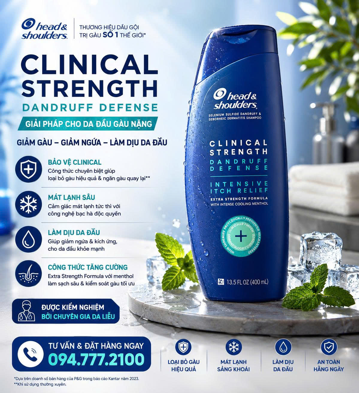 Dầu Gội sạch Gàu Head & Shoulder Clinical Strength 400ml Từ Mỹ (Mẫu Mới)
