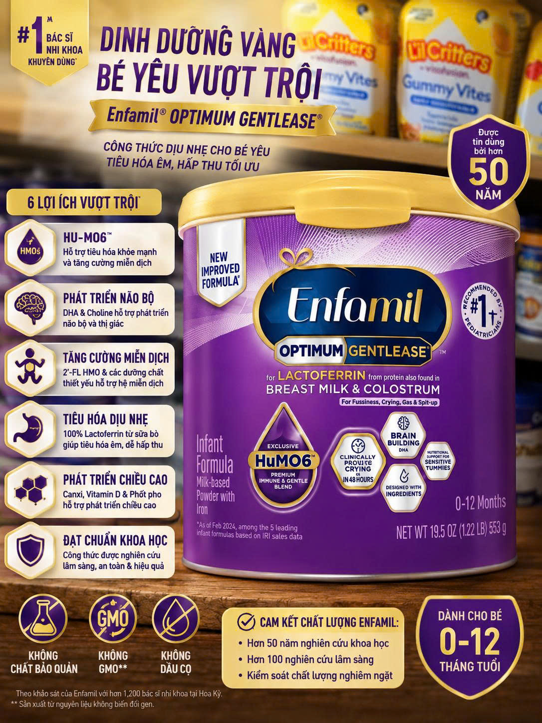 SỮA BỘT ENFAMIL OPTIMUM GENTLEASE INFANT FORMULA 553G (MỸ) – GIẢM NÔN TRỚ, ĐẦY HƠI, QUẤY KHÓC CHO BÉ 0-12 THÁNG