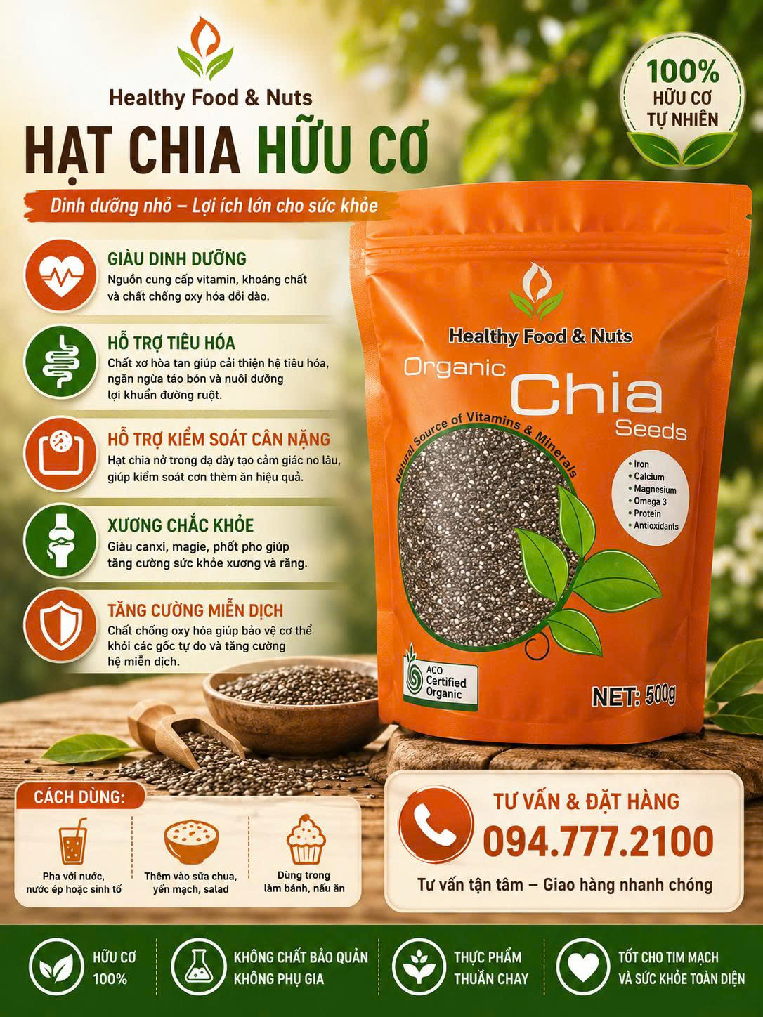 Hạt chia Úc hữu cơ Healthy Food Organic Chia Seed Orange t ốt cho sức khỏe 500g