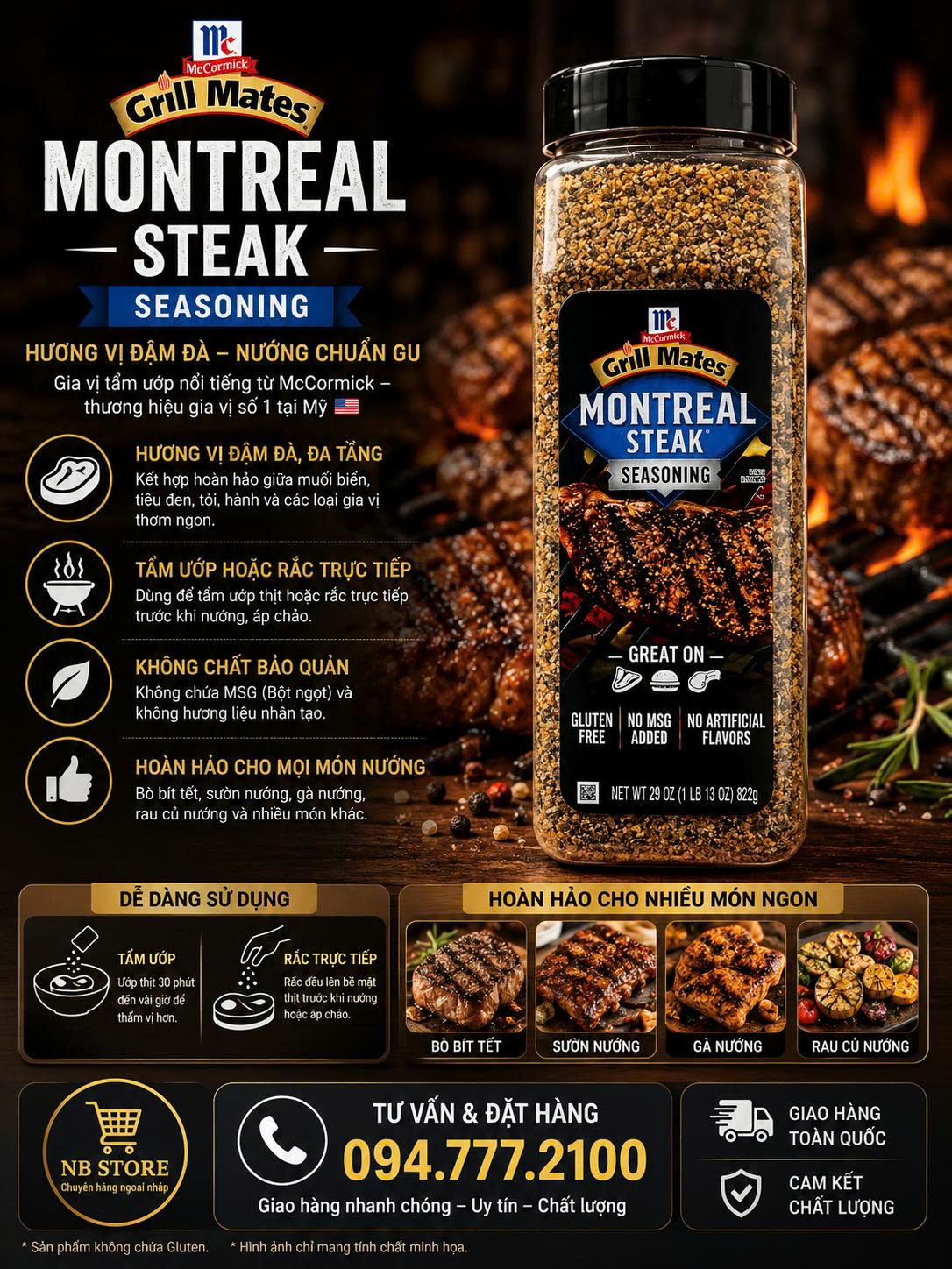 GIA VỊ ƯỚP BÍT TẾT MCCORMICK GRILL MATES MONTREAL STEAK SEASONING HŨ LỚN 822G CỦA MỸ