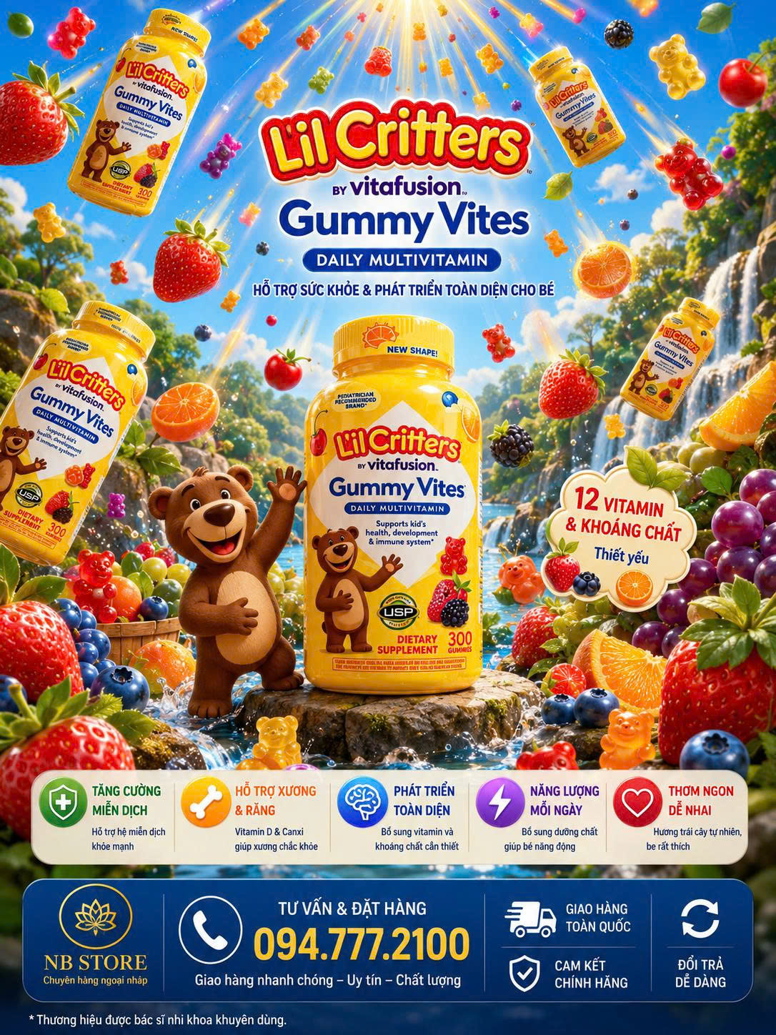 KẸO DẺO BỔ SUNG VITAMIN TOÀN DIỆN CHO BÉ L'IL CRITTERS GUMMY VITES DAILY MULTIVITAMIN HỘP ĐẠI 300 VIÊN CỦA MỸ