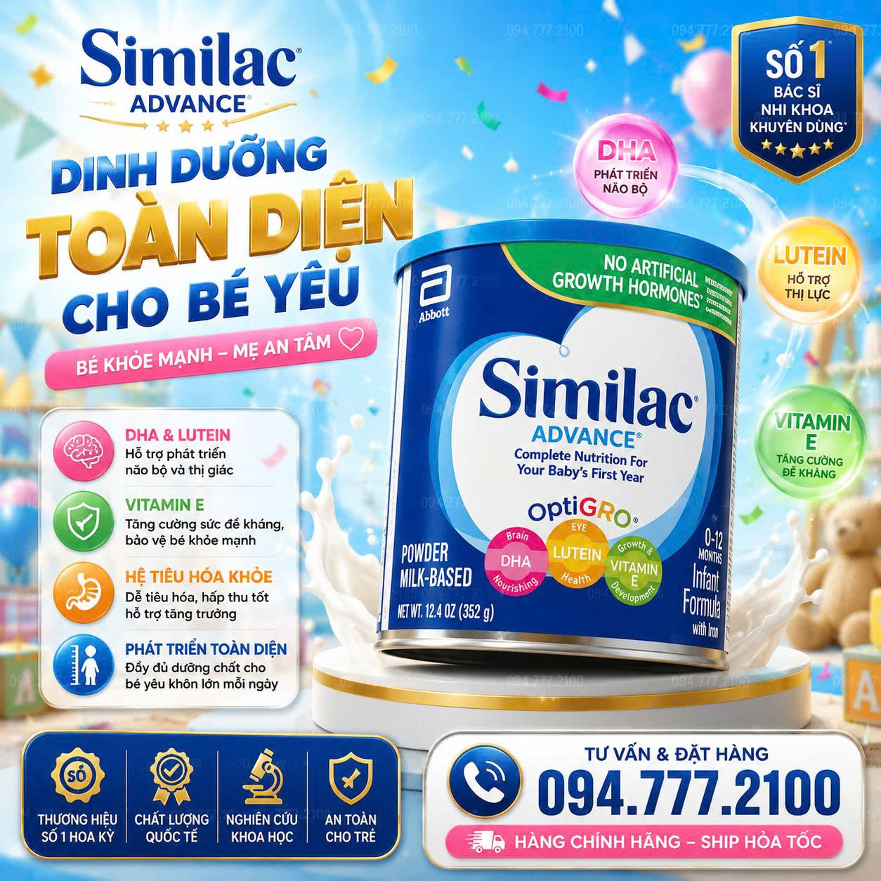 SỮA BỘT SIMILAC ADVANCE OPTIGRO LOẠI 352G CỦA MỸ – DINH DƯỠNG TOÀN DIỆN CHO BÉ TRONG NĂM ĐẦU ĐỜI