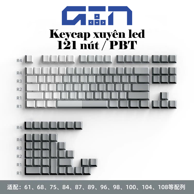 Bộ Keycap bàn phím XUYÊN LED CẠNH / 121 Nút / Pbt / Cherry Profile