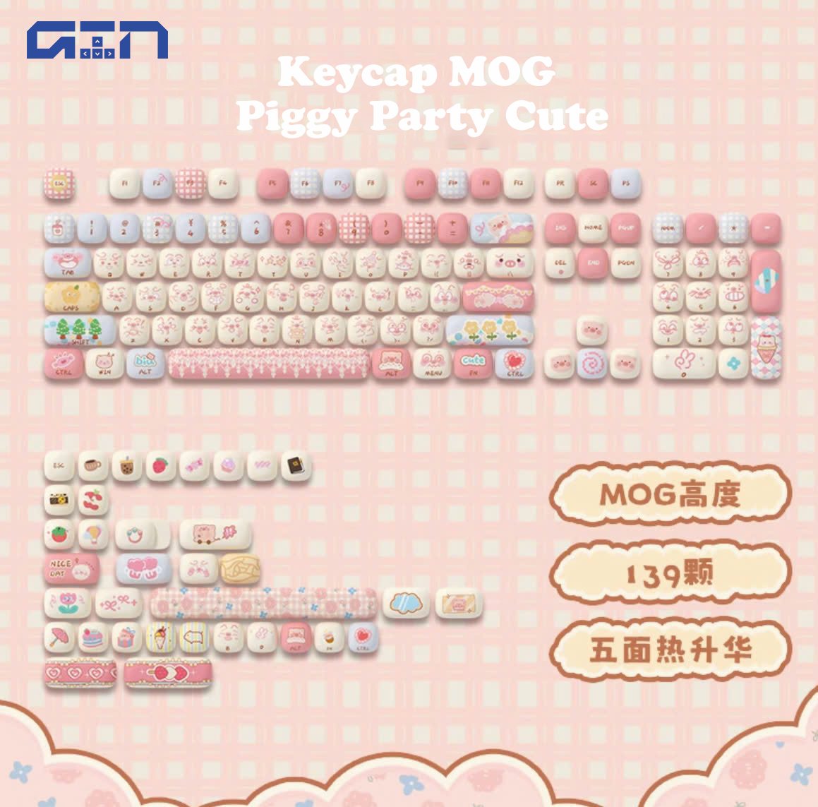 Bộ AKKO Keycap set – Piggy Party Cute (PBT Dye-subbed / MOG profile / 139 nút)