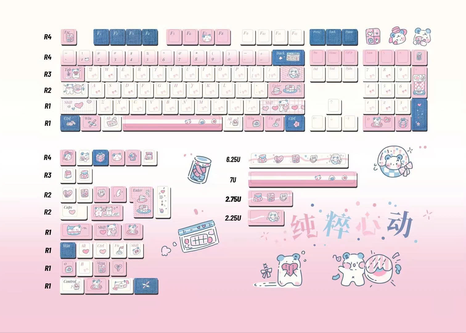 [Keycap Đẹp] Bộ Keycap bàn phím Pure Heart Beats | CHERRY | CUTE | PINK