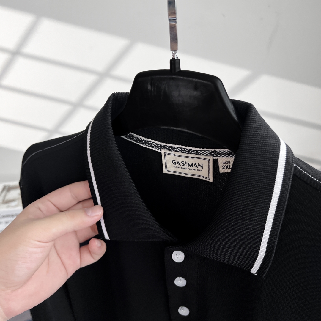 Áo Polo Bigsize Thêu Bông lúa Màu Đen