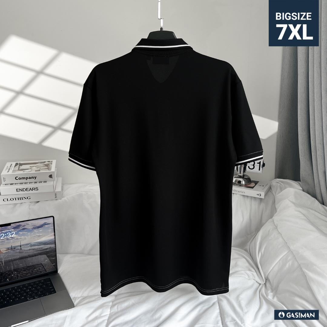 Áo Polo Bigsize Thêu Bông lúa Màu Đen