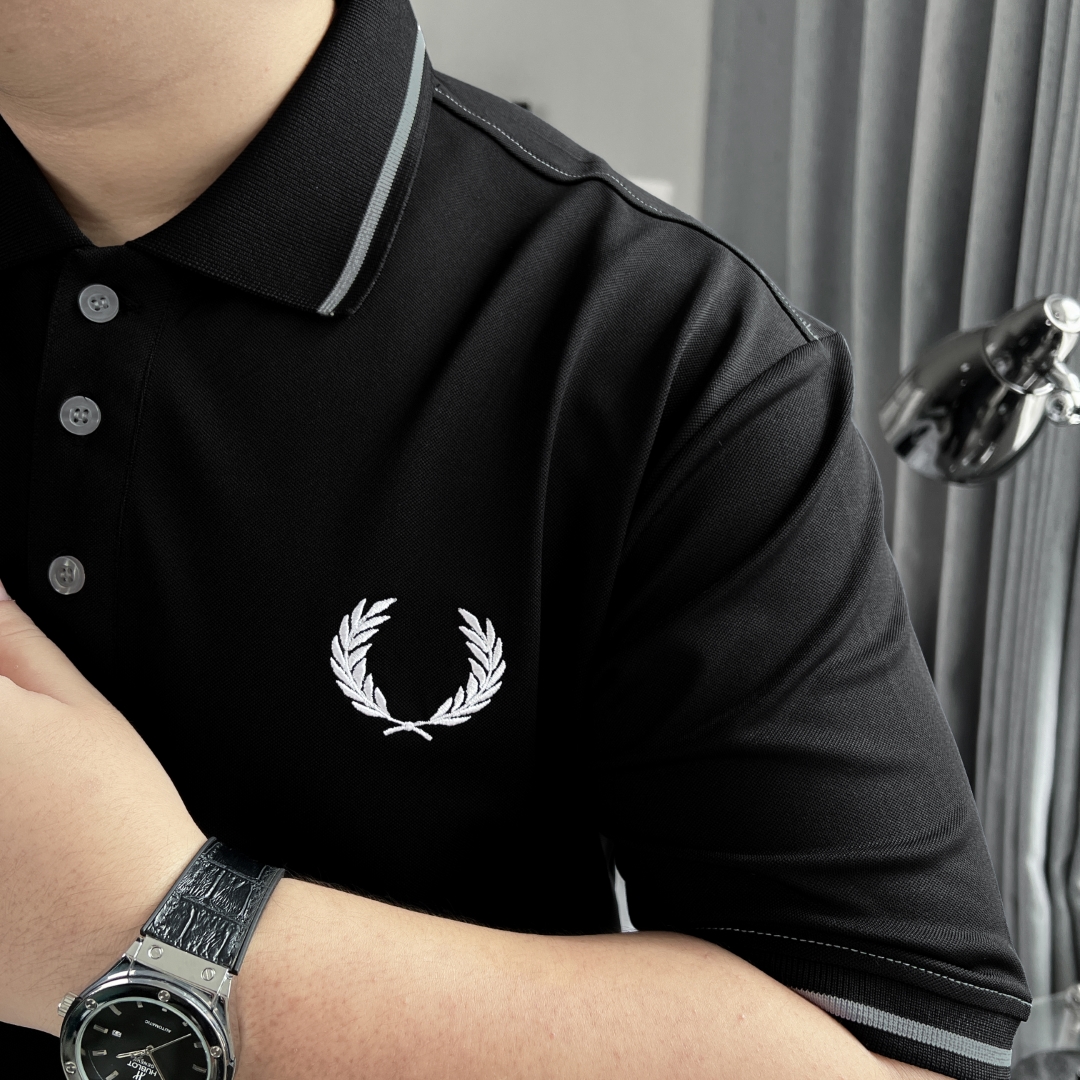 Áo Polo Bigsize Thêu Bông lúa Màu Đen