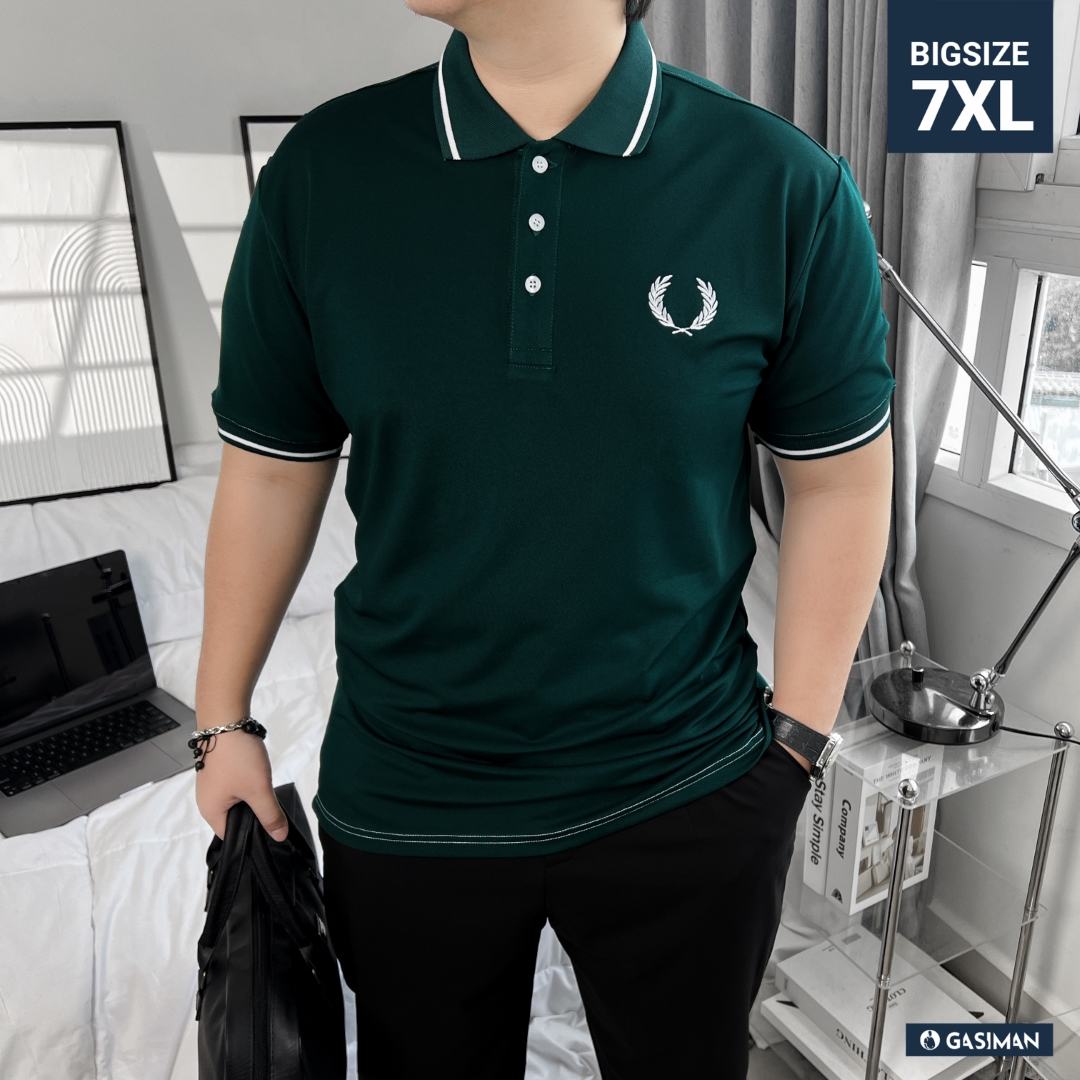 Áo Polo Bigsize Thêu Bông lúa Màu Xanh rêu