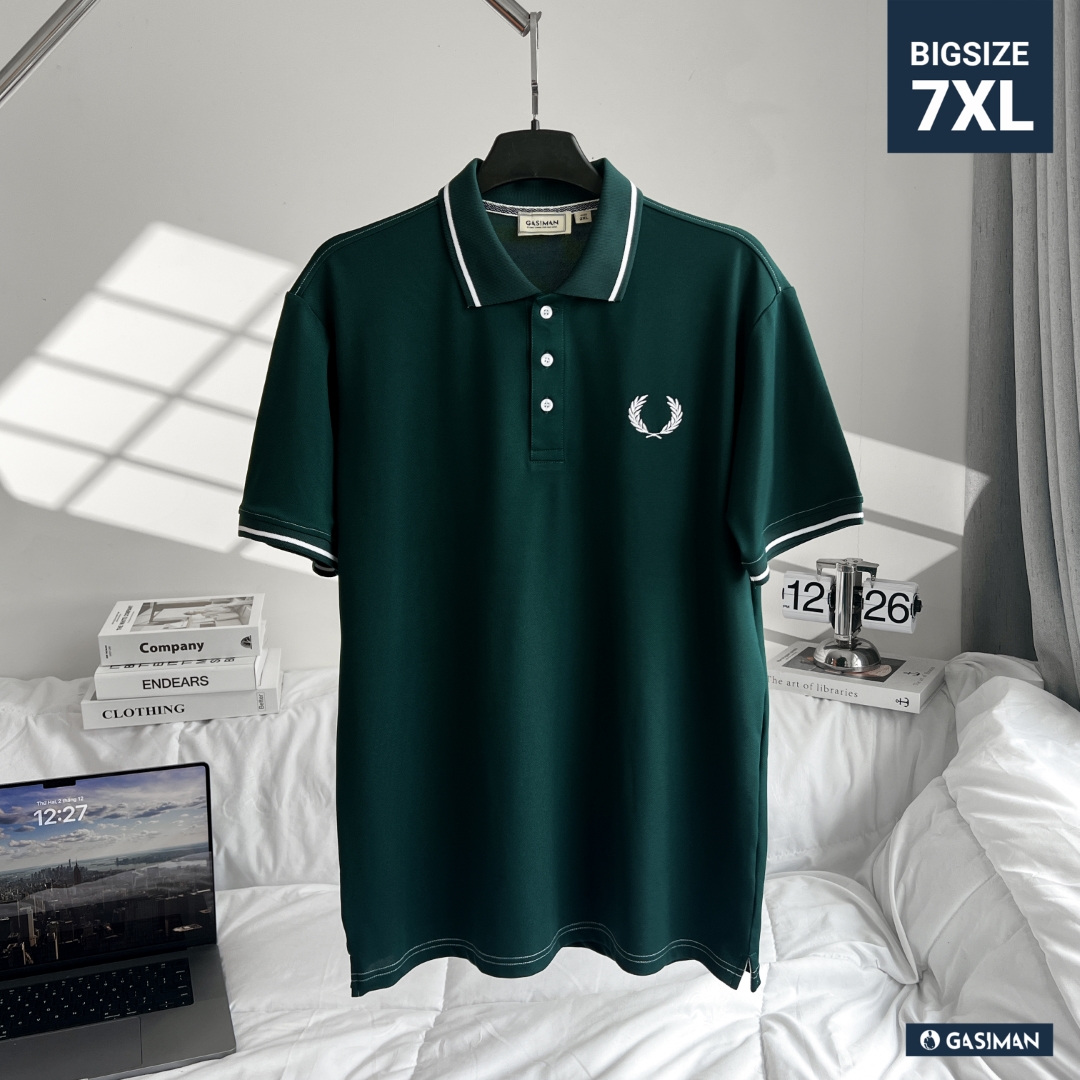 Áo Polo Bigsize Thêu Bông lúa Màu Xanh rêu