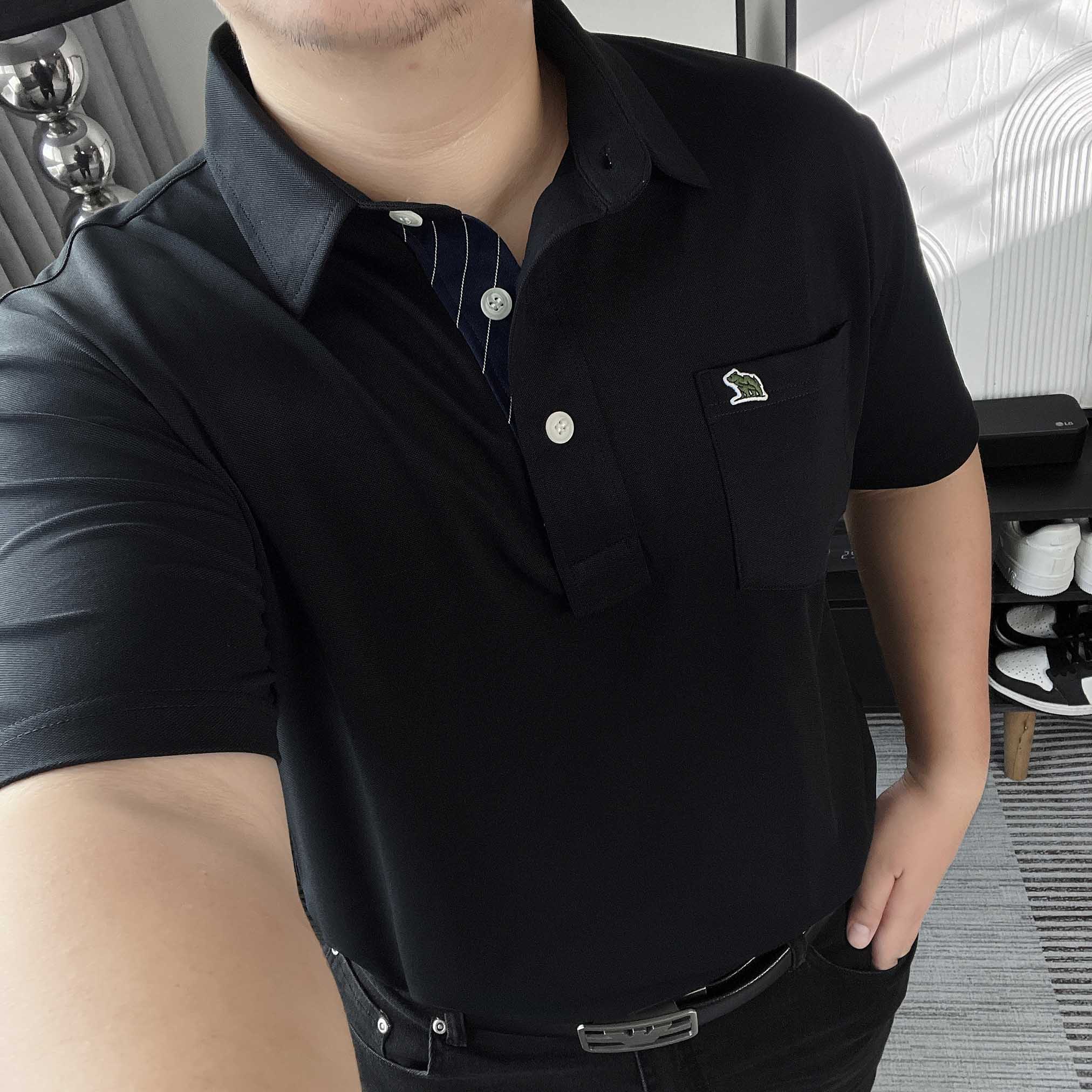 Áo Polo Big size Classy có Túi màu Đen