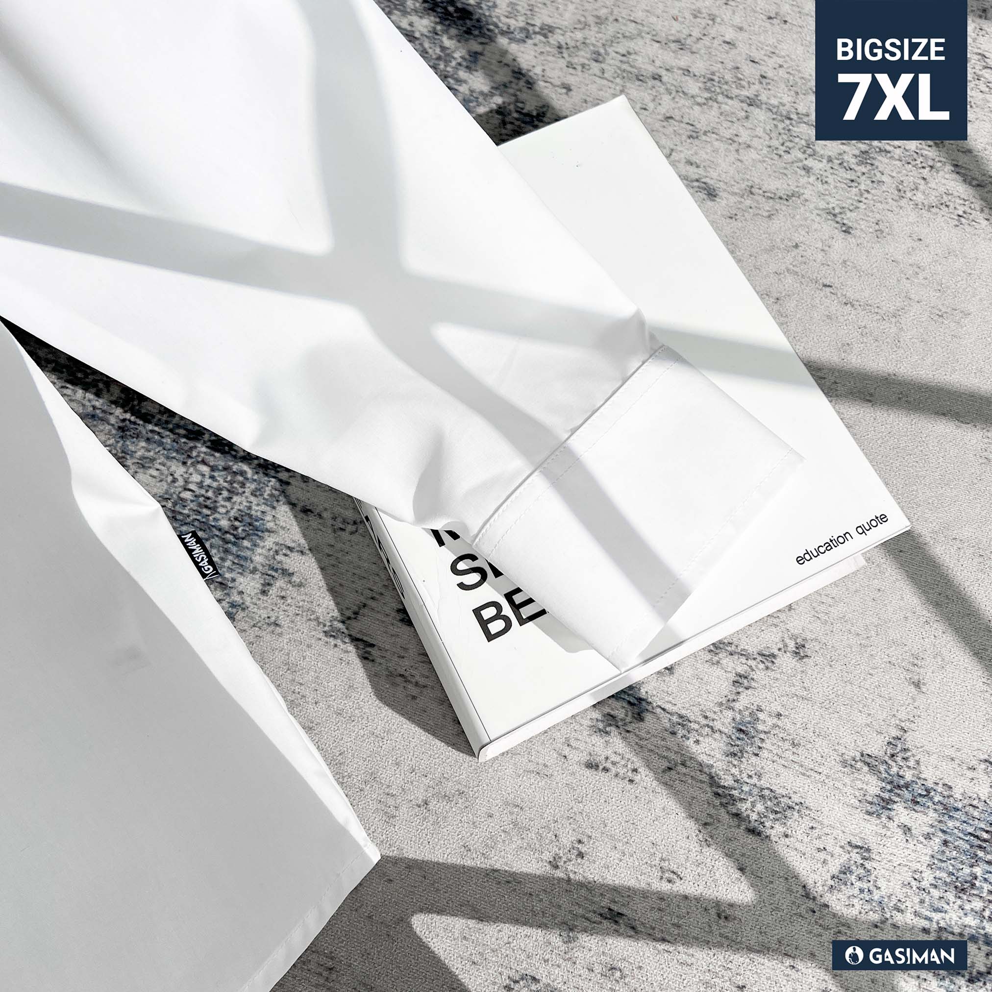 Áo Sơ Mi Tay dài Bigsize Trơn Logo thêu Gấu Màu Trắng