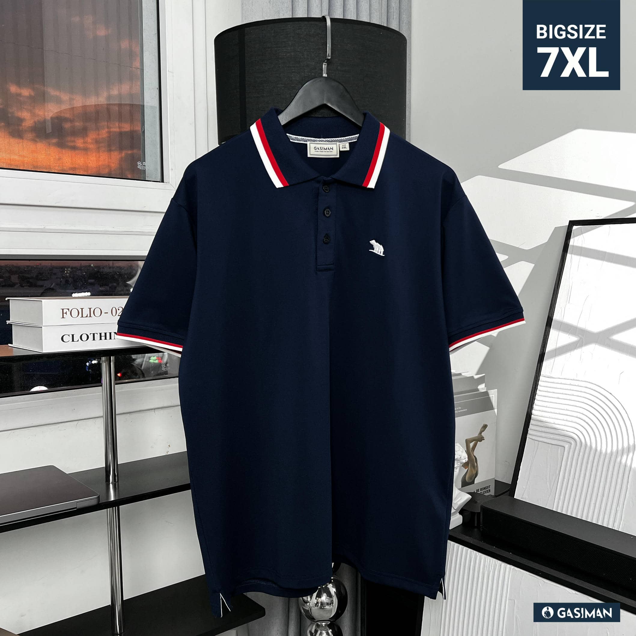 Áo Polo Bigsize Màu Xanh đen Thêu Gấu Phối cổ 3 màu