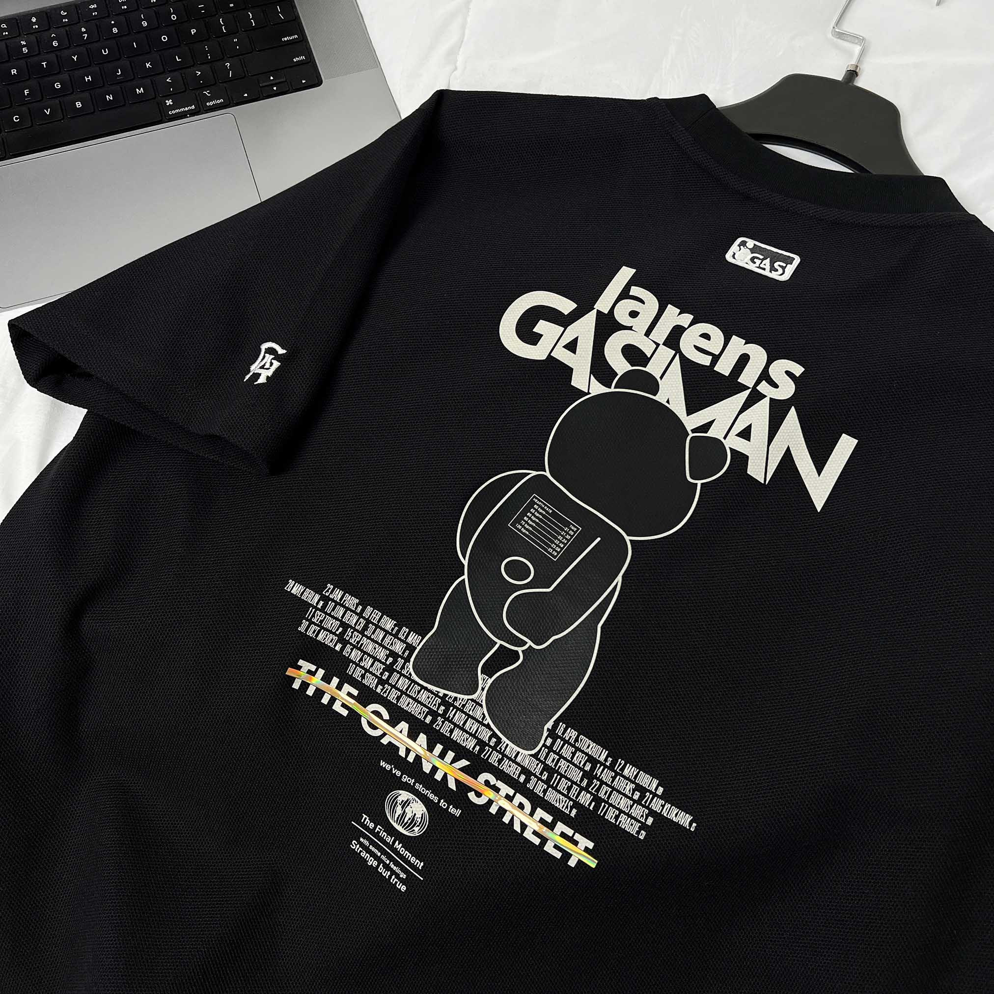 Áo Thun Big size có Túi In Gấu LRGSM Màu Đen
