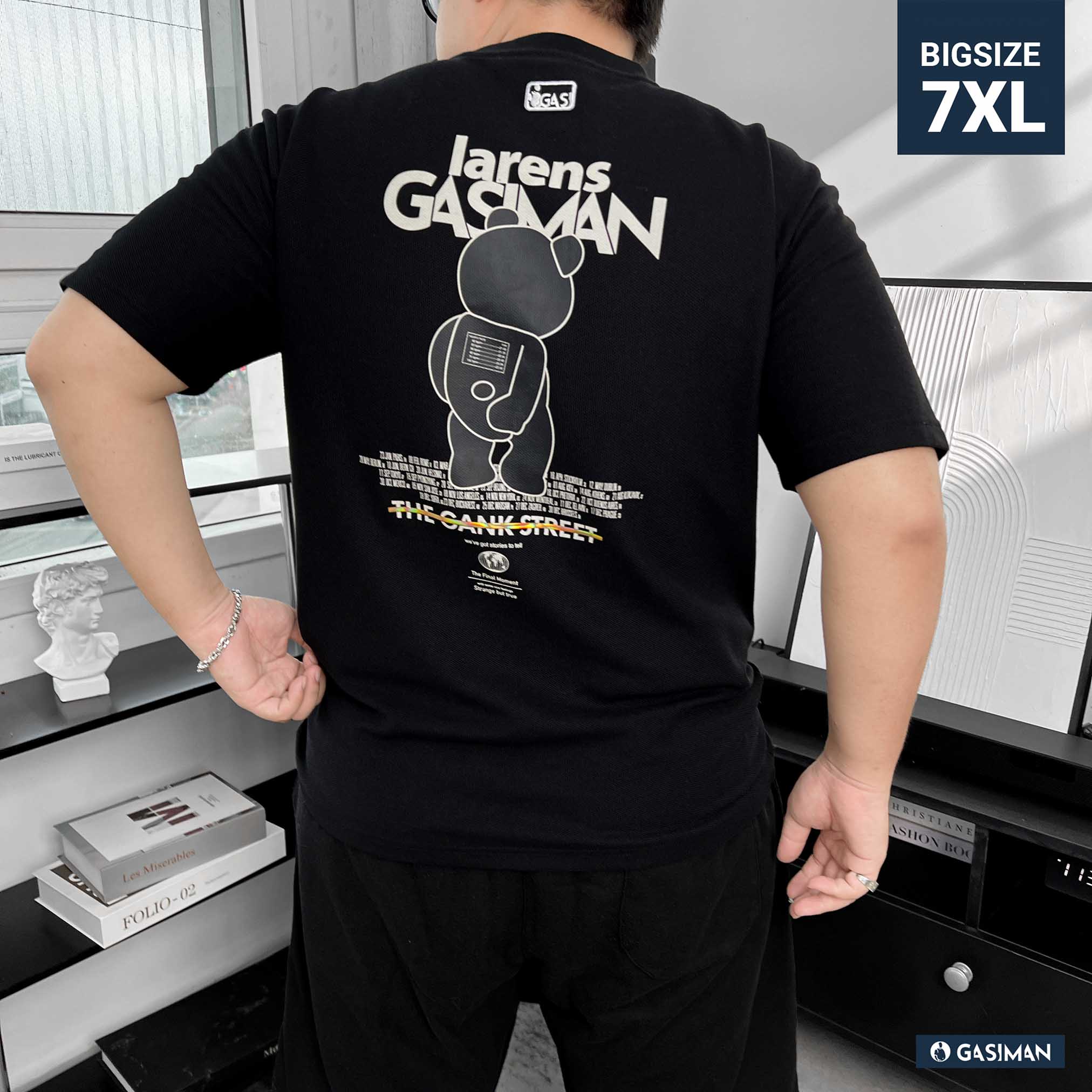 Áo Thun Big size có Túi In Gấu LRGSM Màu Đen