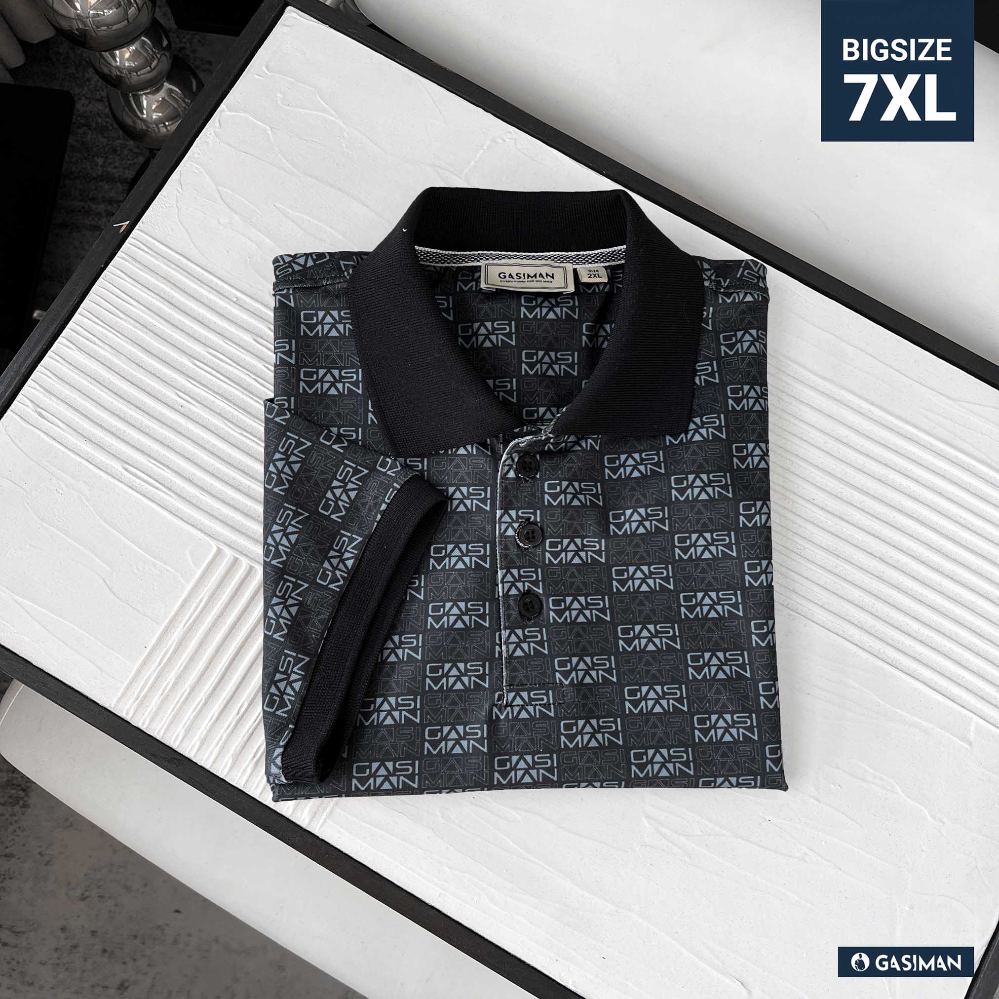 Áo Polo Bigsize Hoạ tiết Monogram GASIMAN Màu Xám chì
