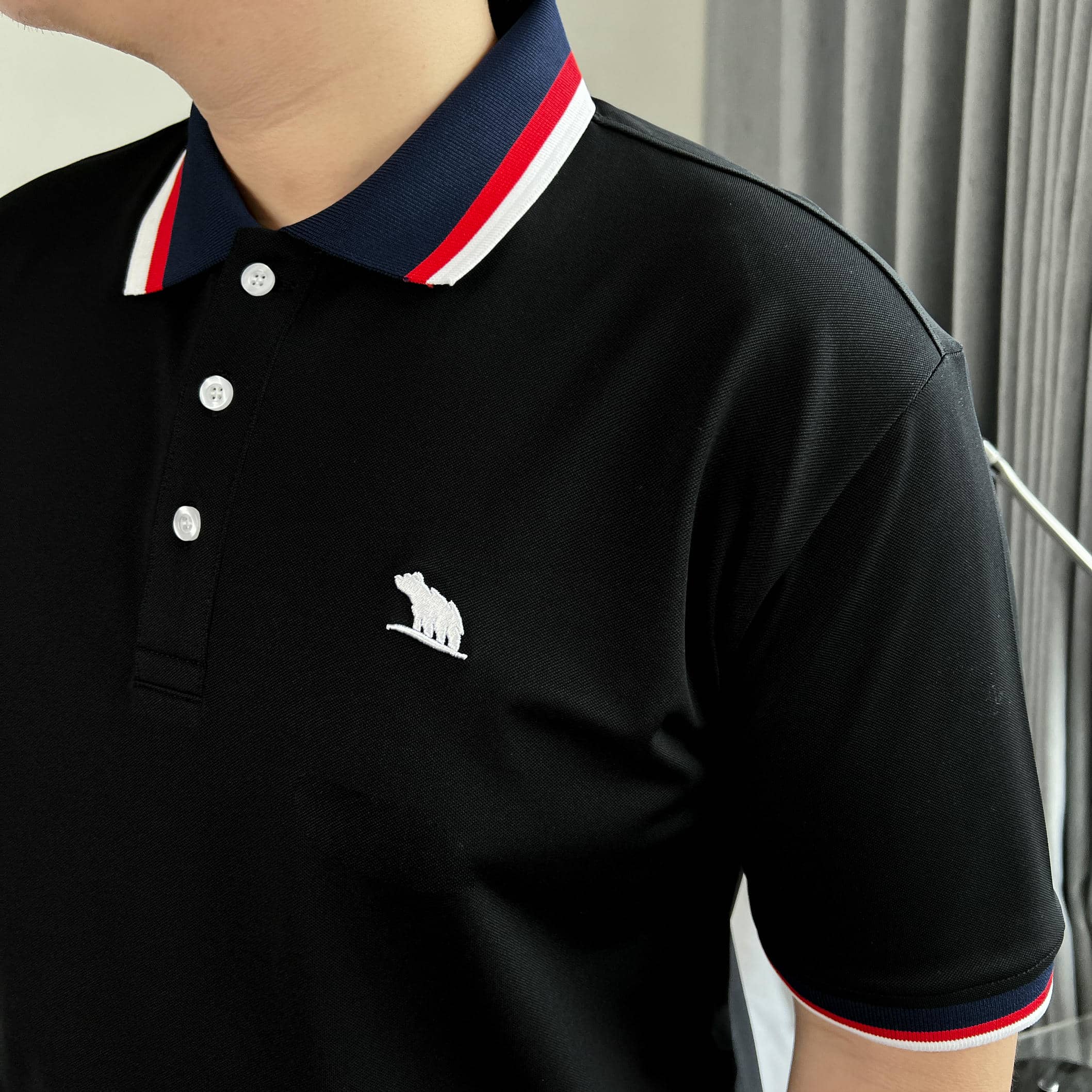 Áo Polo Bigsize Màu Đen Thêu Gấu Phối cổ 3 màu