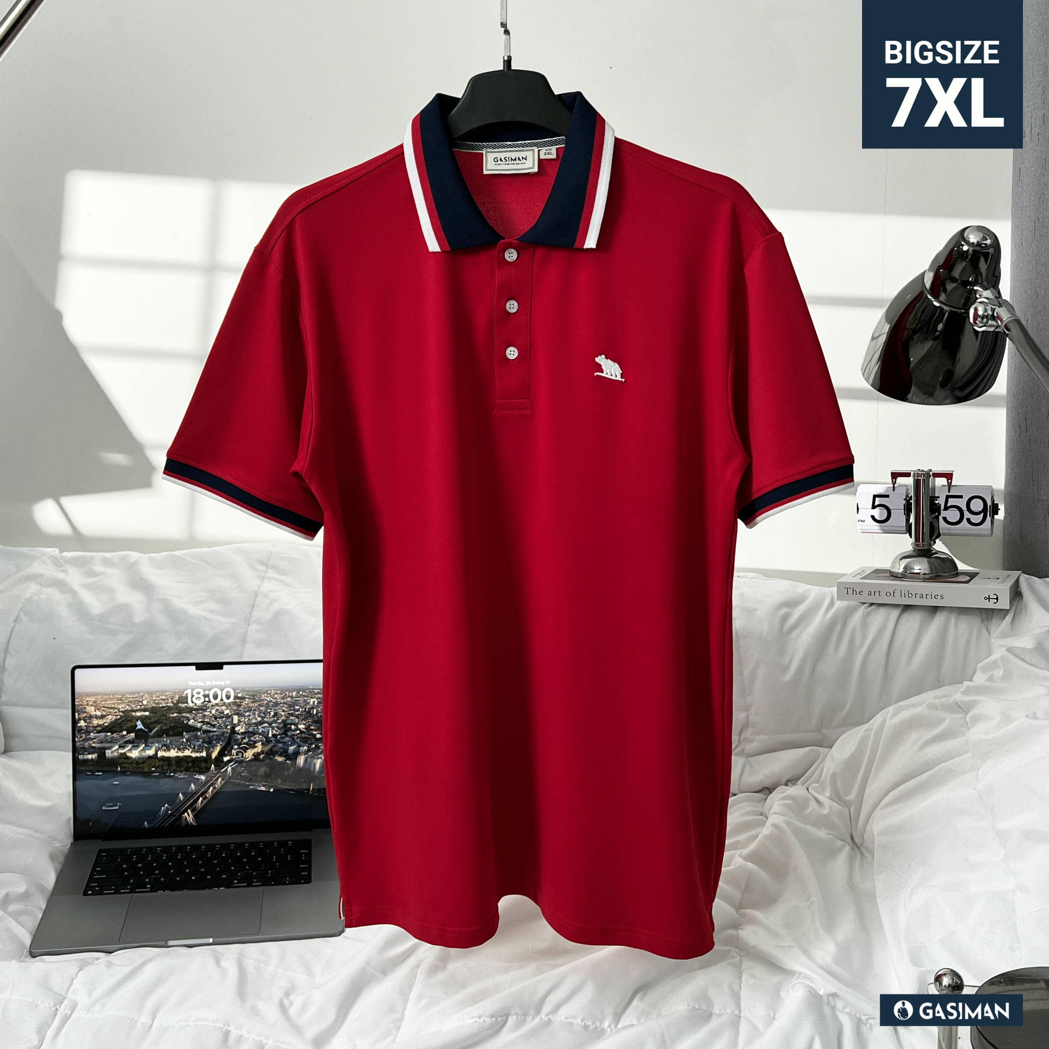 Áo Polo Bigsize Màu Đỏ Thêu Gấu Phối cổ 3 màu