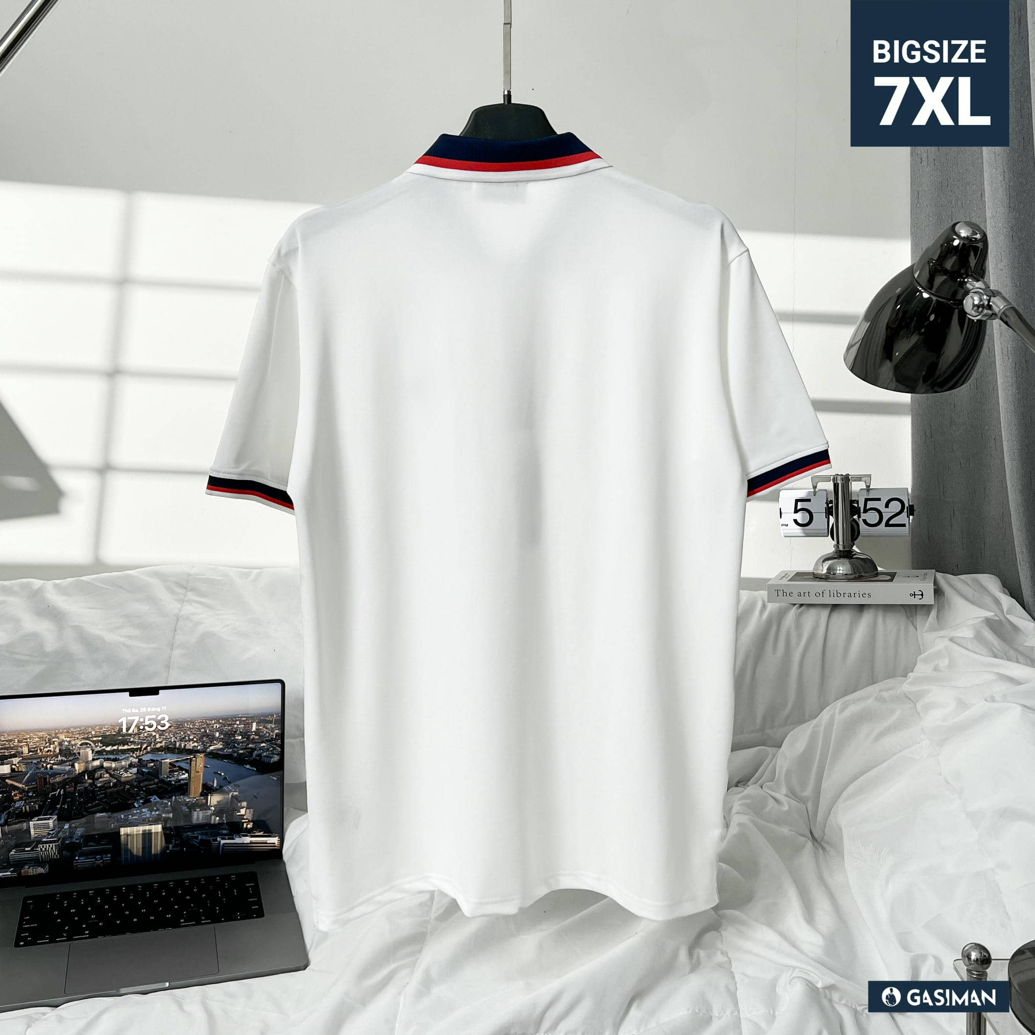 Áo Polo Bigsize Màu Trắng Thêu Gấu Phối cổ 3 màu