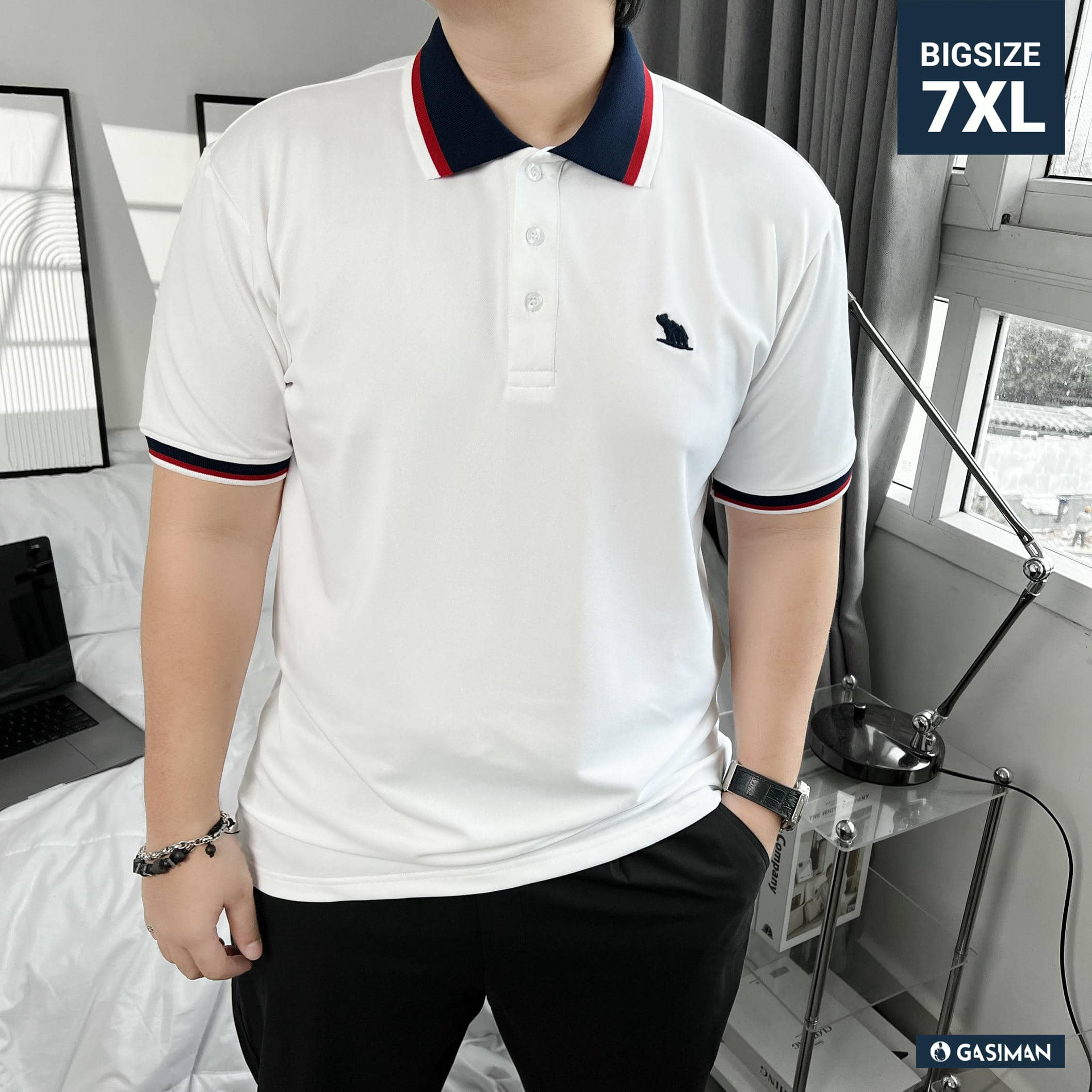 Áo Polo Bigsize Màu Trắng Thêu Gấu Phối cổ 3 màu