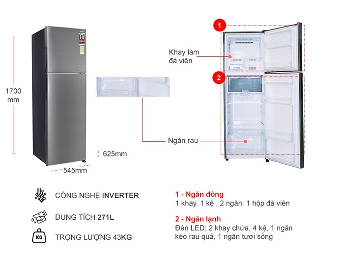Tủ lạnh Sharp Inverter 253 lít SJ-X281E-SL