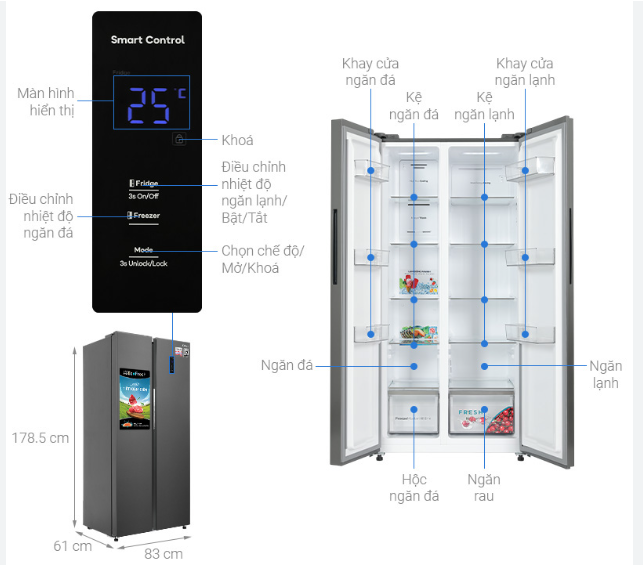 Tủ lạnh Casper Inverter 458 lít RS-460PG  Mới 100%