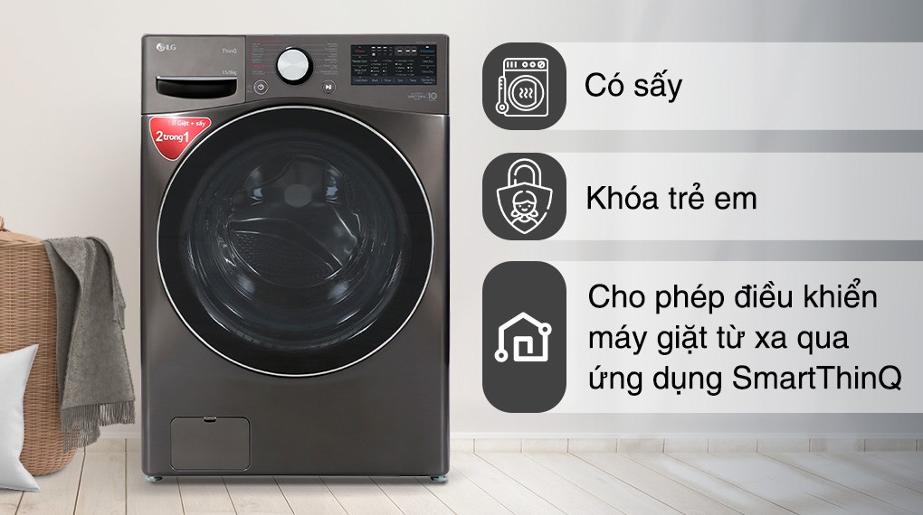 Máy giặt sấy LG F2515RTGB Inverter 15 kg