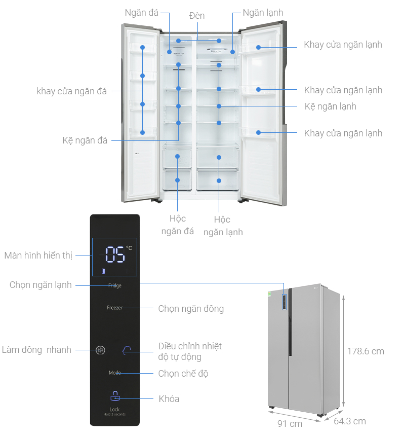 Tủ lạnh LG GR-B256JDS  Inverter 519 lít Chính hãng 2023 Rẻ nhất Chính hãng