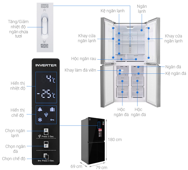 Tủ lạnh Sharp Inverter 401 lít Multi Door SJ-FXP480VG-BK Rẻ Nhất Chính hãng