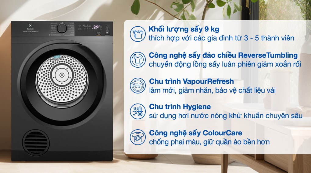 Máy sấy thông hơi Electrolux UltimateCare 9 kg EDS904N3SC Mới 100% Chính hãng