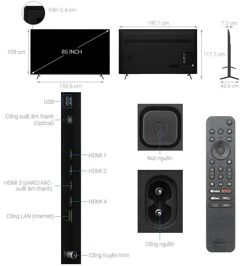 Google Tivi Sony 4K 85 inch K-85S30VN3 Mẫu 2026 Mới 100% Chính Hãng