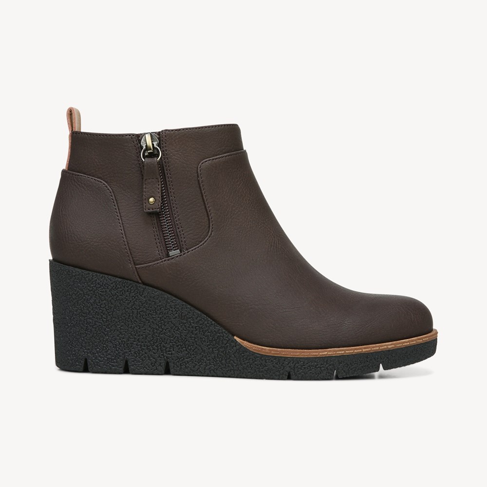 Boot nữ cổ ngắn da sáp Dr. Scholl's Shoes Women's Bianca Ankle Boot màu xám nâu - Giầy xuất khẩu Âu, Mỹ