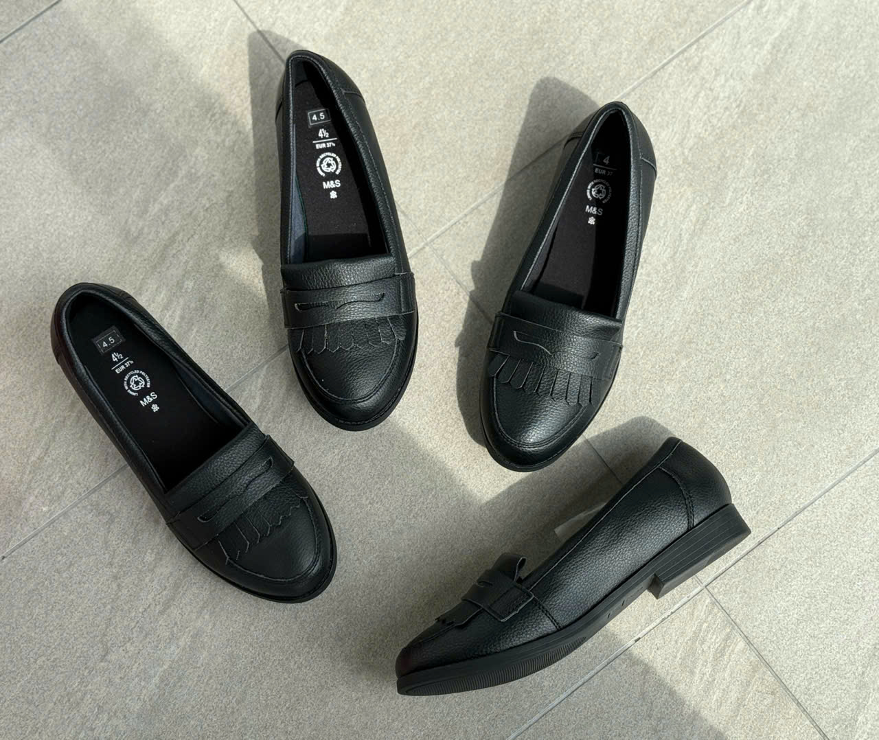 Giày nữ M&S Leather School Loafers Color Black Leather  - Giày nữ xuất Âu, Mỹ