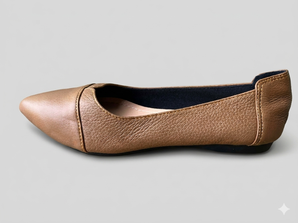 Giày búp bê nữ da bò thật VNXK Womens Flexy Flat Brown Leather màu nâu mềm và êm - Giày nữ xuất Mỹ, Âu