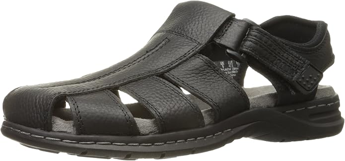 Sandal nam da thật Dr. Scholl's Mens Gaston Leather Casual Fisherman Sandals Black Leather - Giày nam xuất khẩu Âu, Mỹ